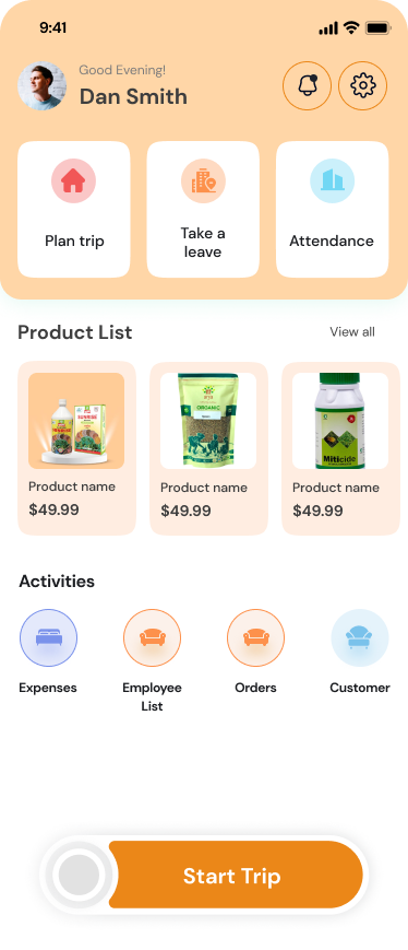 home screen for app